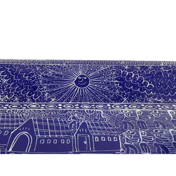 UNIQUE HAND PAINTED WOOD TRAY LARGE MEXICO BLUE - Picture 5 of 7